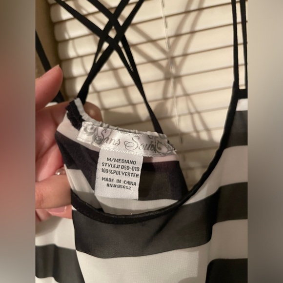 Black & white striped high low strappy dress - Picture 3 of 4